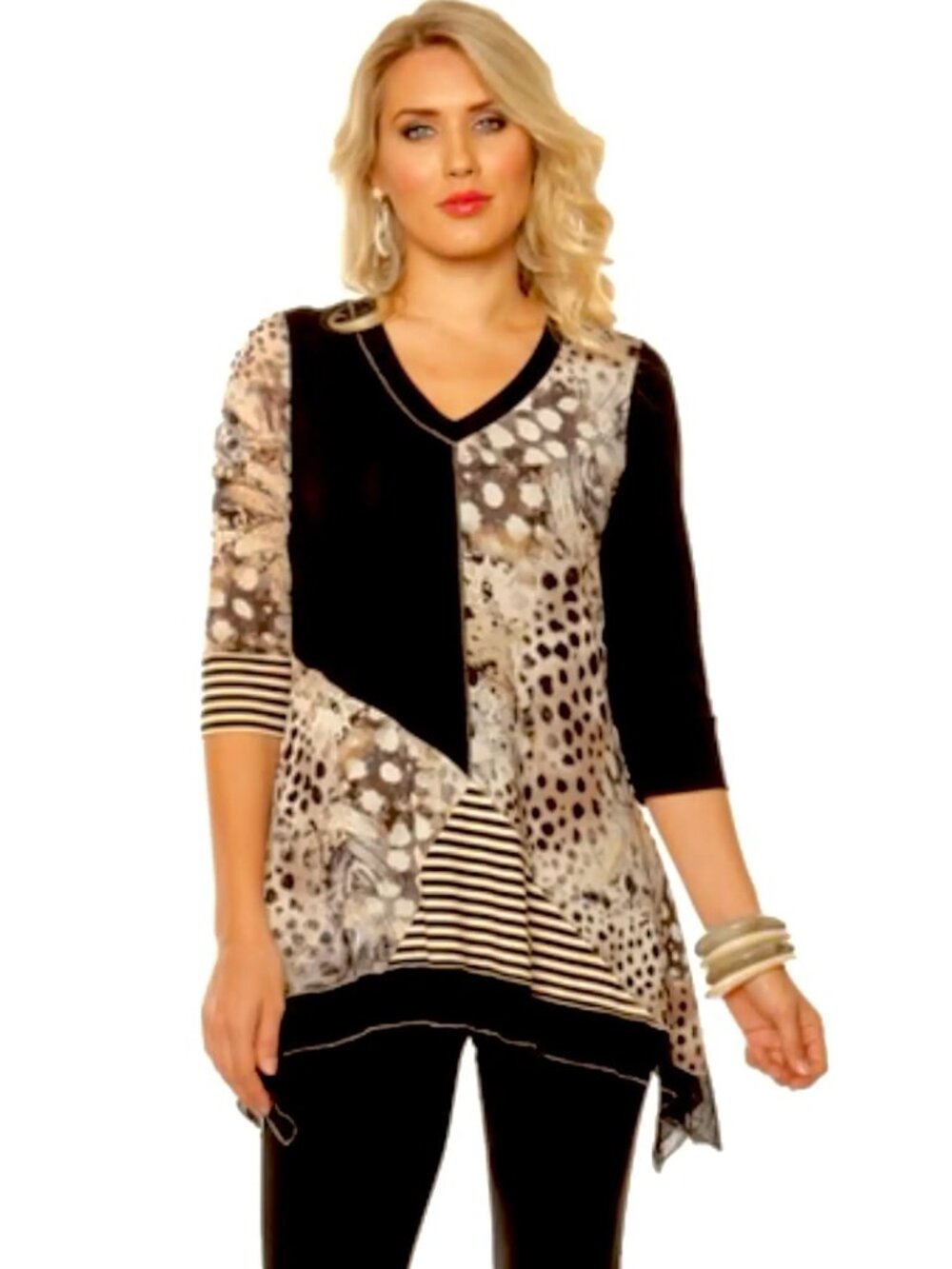 Lior Paris Leopard Cheetah Patchwork V-Neck Tunic Top Size M